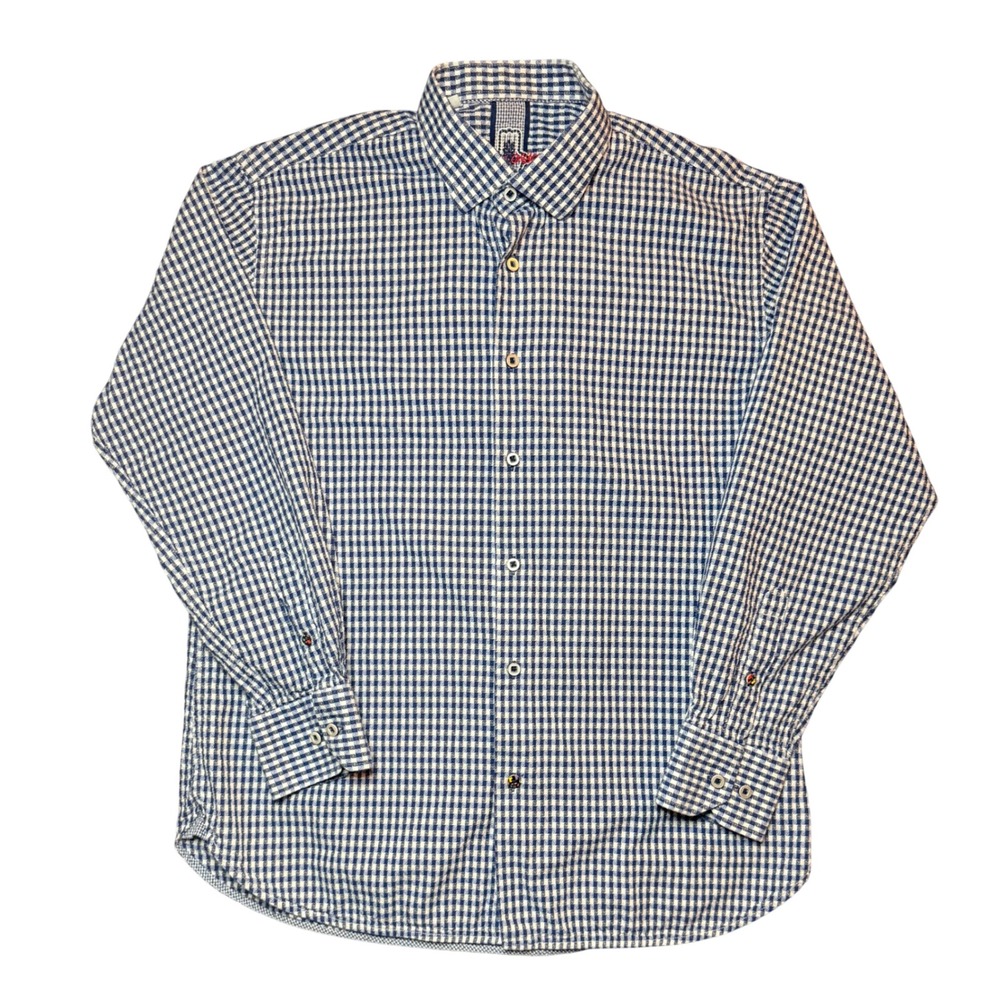 Luciano Visconti Signature Collection Button Down Mens XL Blue Gingham Cotton